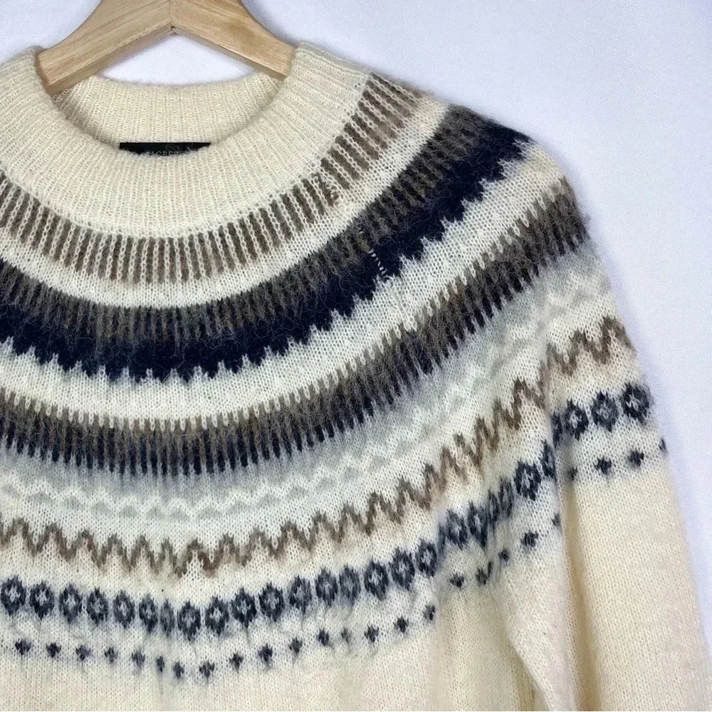J. Crew Off White Fair Isle Yoke Puff Sleeve Sweater XXS